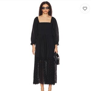 Free People Black Perfect Storm Midi Smocked Sundress with Bishop Sleeves